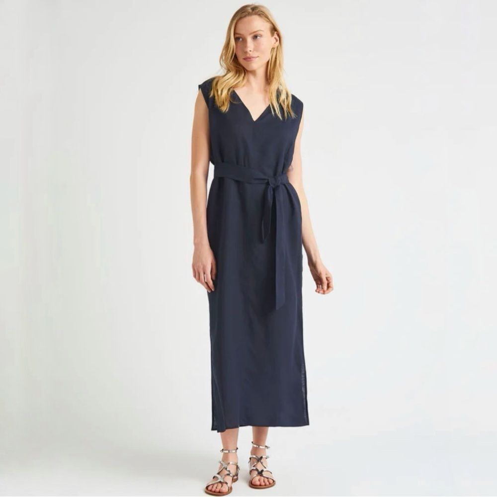 Splendid Navy Blue Mable Linen Blend Sleeveless Maxi Dress NWT